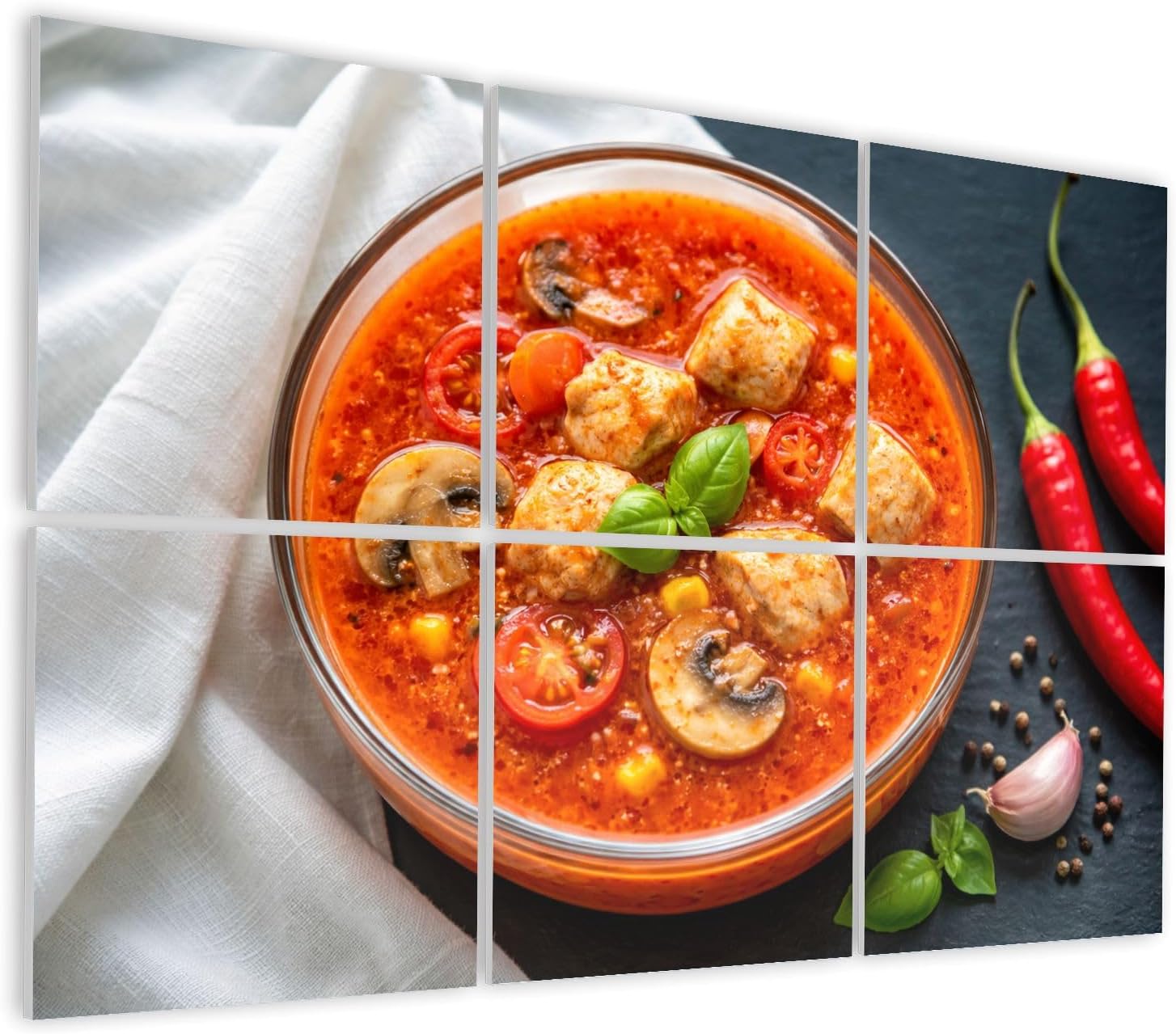 6 Pack Art Acoustic Panels Self Adhesive Thai red Chicken Curry Photo Decorative Soundproof Wall Panels Sound Absorbing Panel 48