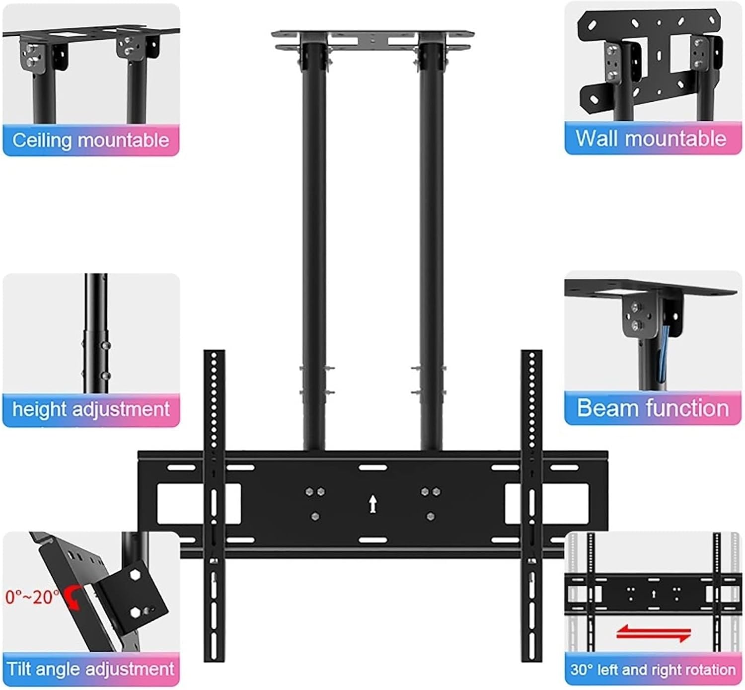 Monitor Mount,tv Wall Mount, Adjustable TV Mount Bracket, Ceiling TV Mount, 2 Post Single Screen TV Mount, Tilt TV Mount for 60-120 Inch TVs, Ceiling Mount, Max(One Colo