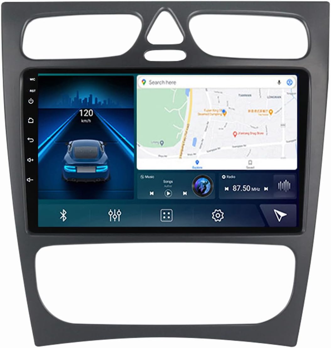 Double Din Car Stereo for Mercedes Benz CLK W209 W203 W463 with Carplay and Android Auto, 9 Inch Touchscreen Radio Receiver with Bluetooth and Backup Camera, 4G, SWC, RDS