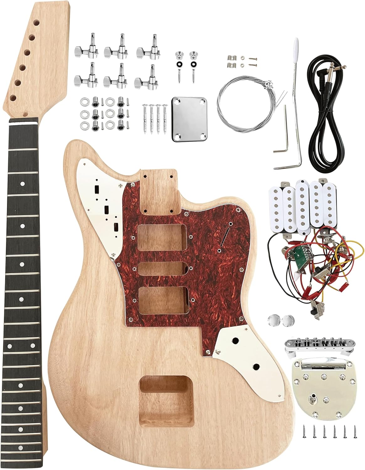 Electric Guitar Kit Beginner Kit 6 String Handed with Mahogany Body Mahogany Neck Rosewood Fingerboard Chrome Hardware DIY Build Your Own Guitar.