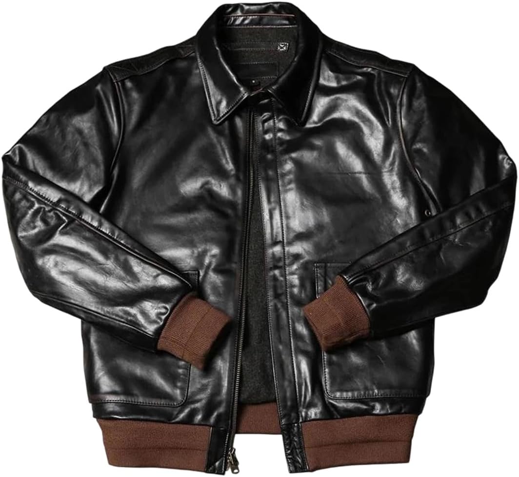 Men Military Style Plus Size Genuine Natural Horsehide Flight Leather Jacket Coat