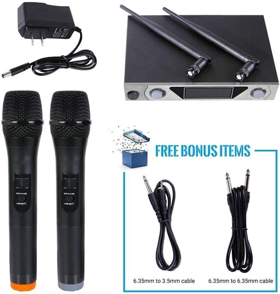 Wireless Microphone, Handheld Professional Microphone, Ktv Microphone One Tow Two Microphone Set Acoustic Microphone, Black