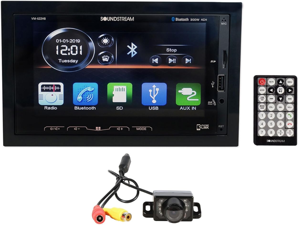 Audiosavings Bundle: (1) Soundstream VM-622HB 6.2 Car Monitor Bluetooth Receiver w/Android PhoneLink/USB Bundle with (1) Rockville RBC1 Rear View Backup Car Camera (2 Items)