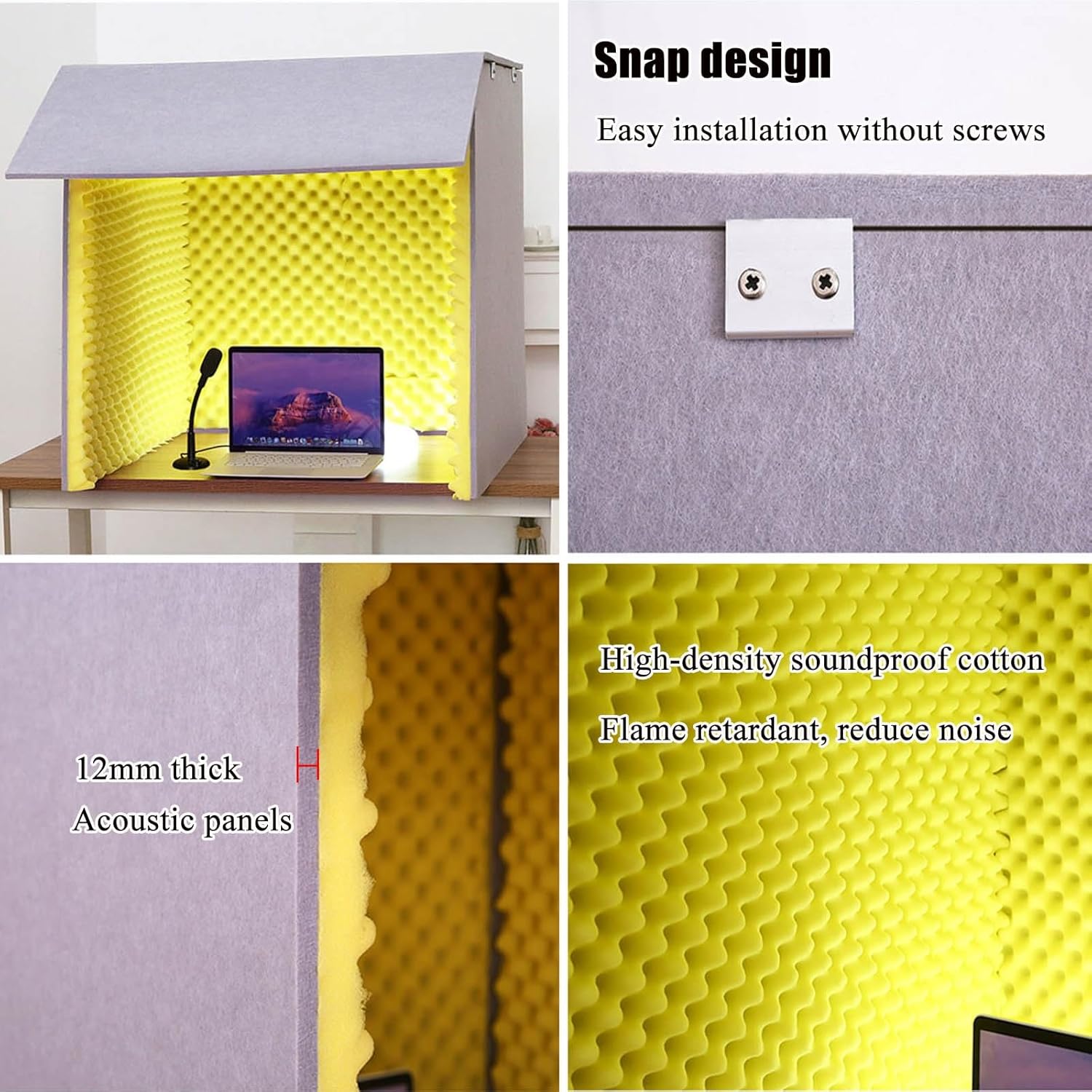 Portable Recording Shielding Box, Soundproof Room, Portable Recording Studio, for Acoustic Treatment (Purple_80*80 * 80cm)