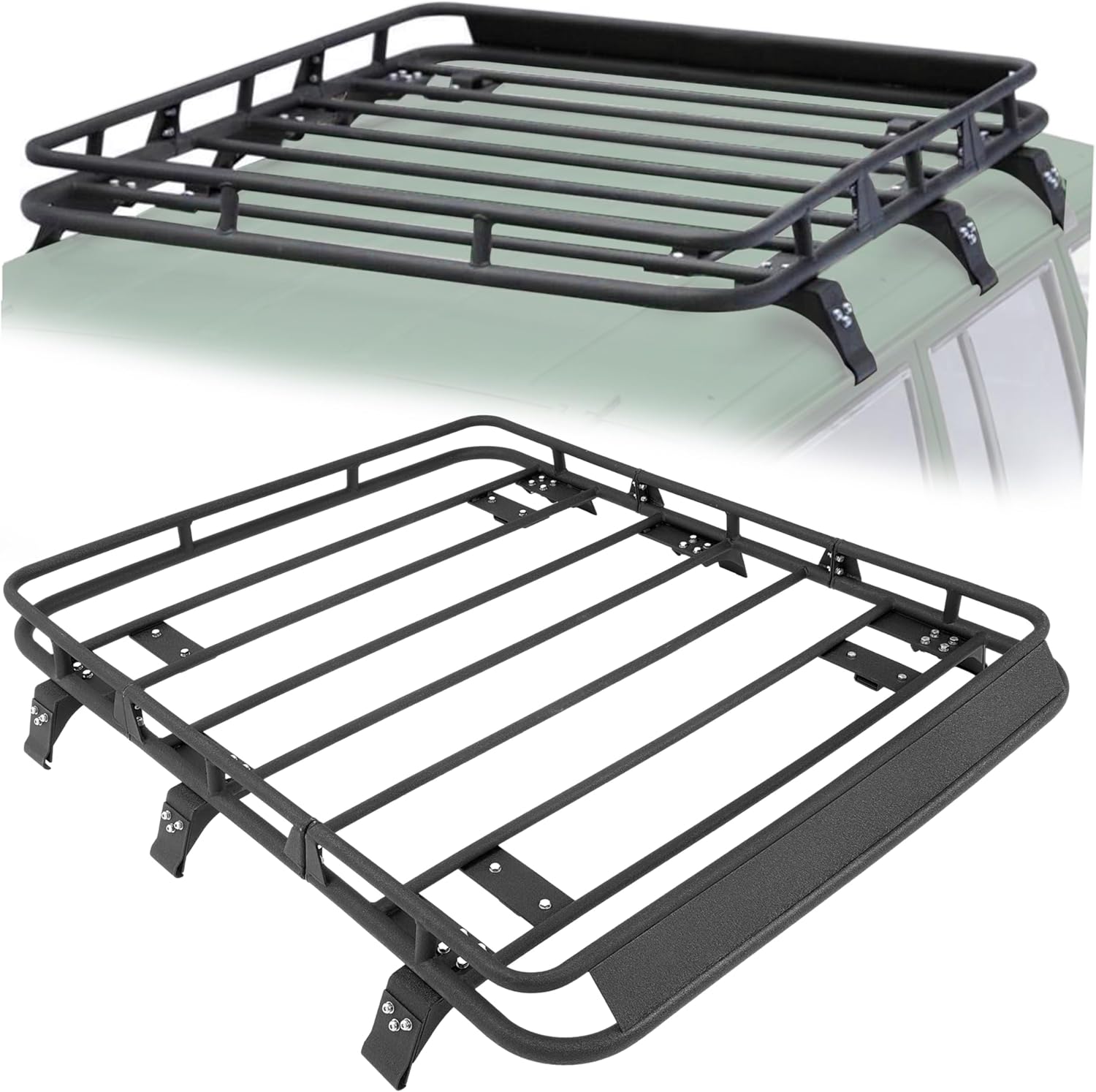 KUAFU Roof Cargo Basket Compatible with 1984-2001 Jeep Cherokee XJ Rooftop Rack Luggage Baggage Carrier 140lbs Steel Black