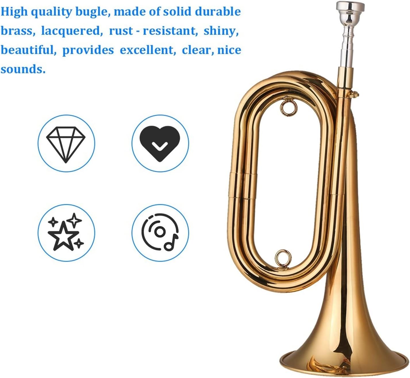 KESHUO Brass Bugle Call Gold-Plated Trumpet Cavalry Horn & Mouthpiece Bag Musical Instrument for School Band Military Orchestra Trumpets