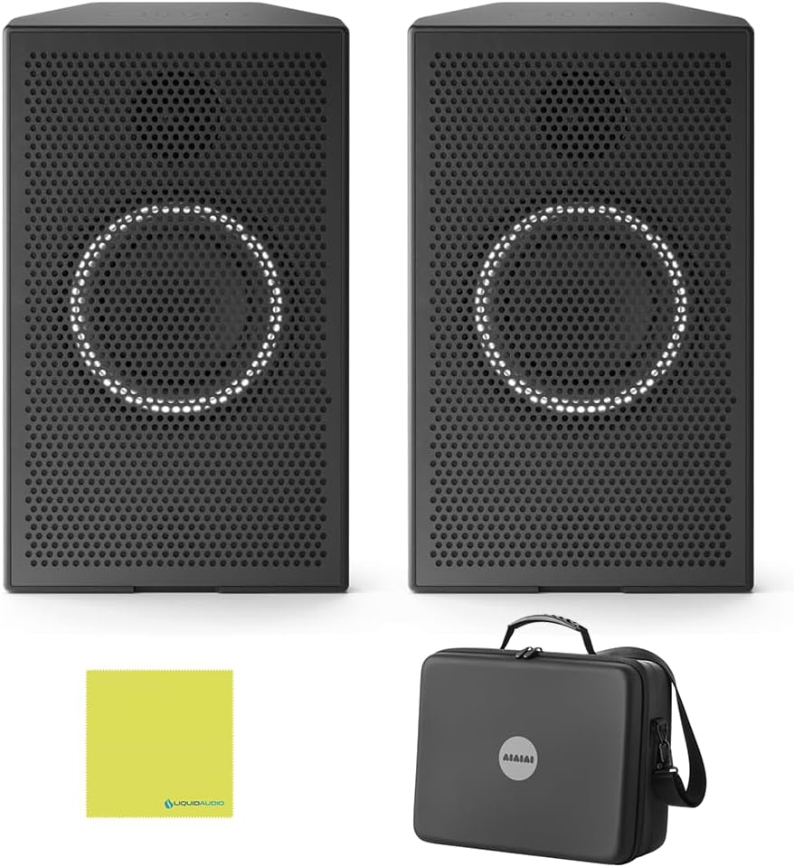 Aiaiai Unit-4 Wireless+ Powered Studio Monitors Bundle with Carrying Case & Polishing Cloth – Low-Latency Audio, Bluetooth & Wired Modes, Compact & Portable Design