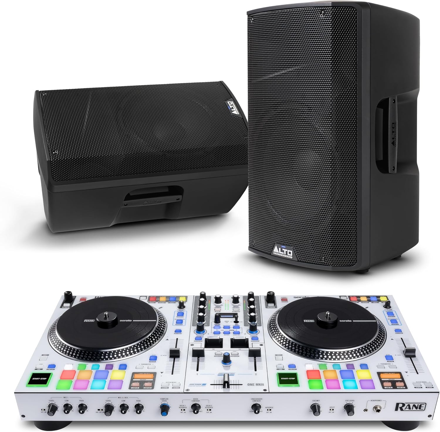 Rane ONE MKII DJ Controller and ALTO TX412B Powered PA Speakers Pair for Live Music, DJ sets, Events, Music production