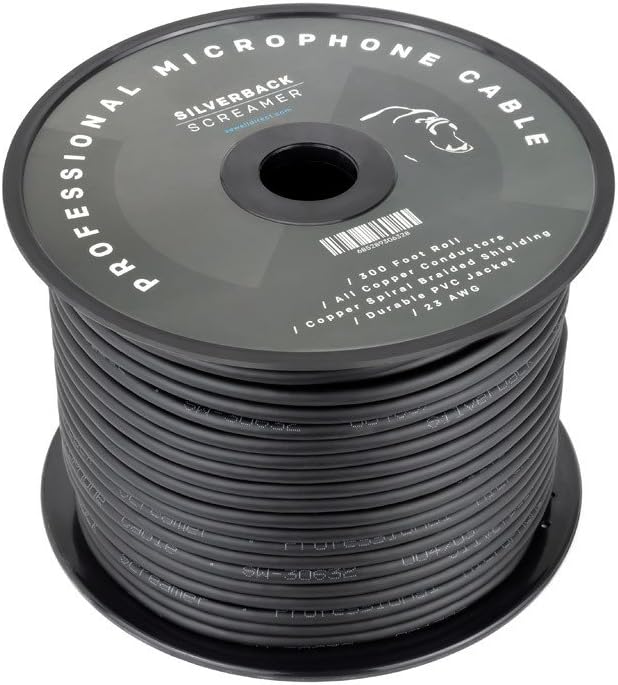 Sewell Silverback Screamer Bulk XLR Cable, 300 ft. Spool, Pure Copper, OFC, Flexible, Spiral Braided Shielding SW-30632, Black