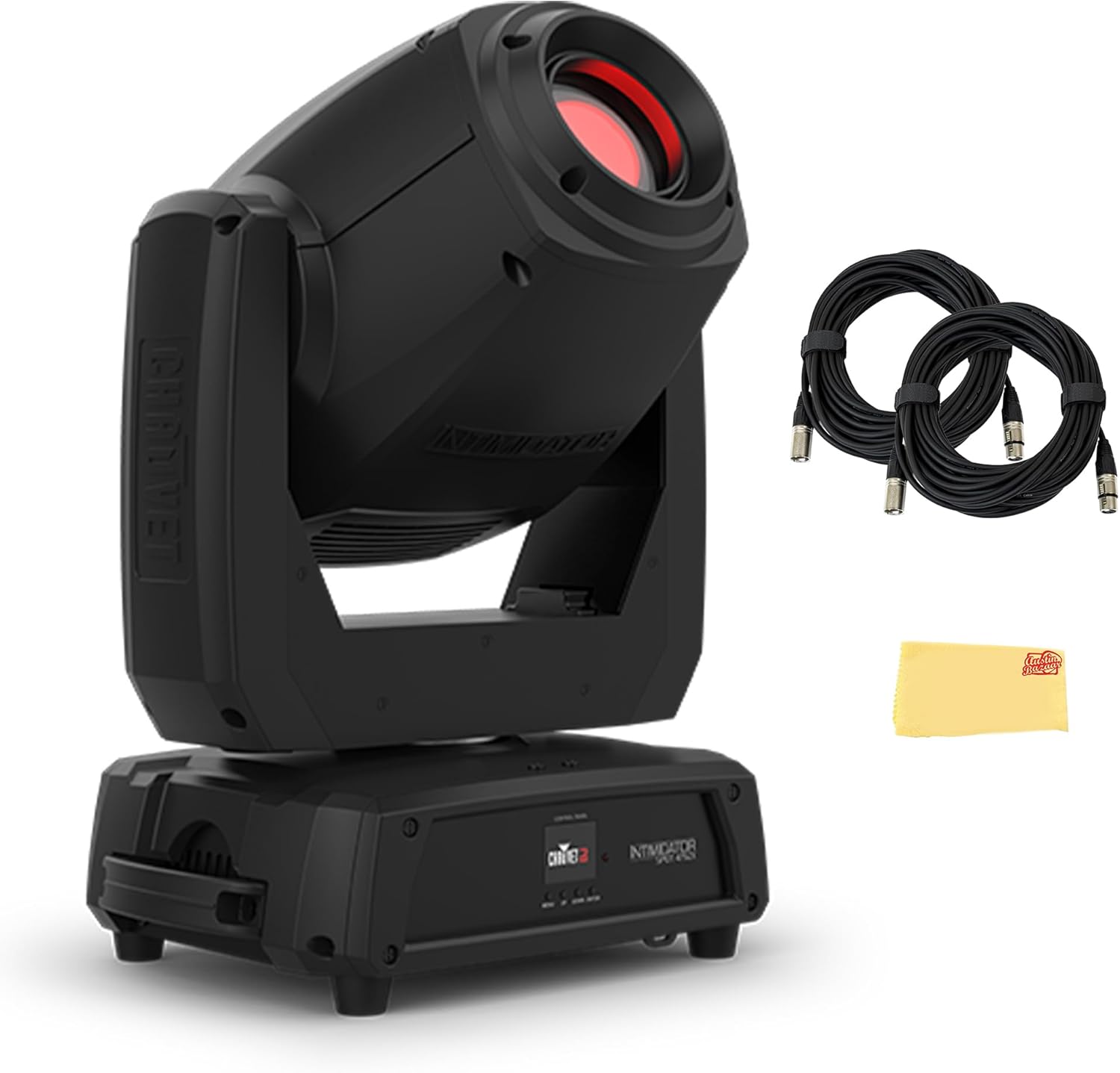 CHAUVET DJ Intimidator Spot 475ZX Moving Head Bundle with Gearlux 2-DMX Cables and Austin Bazaar Polishing Cloth