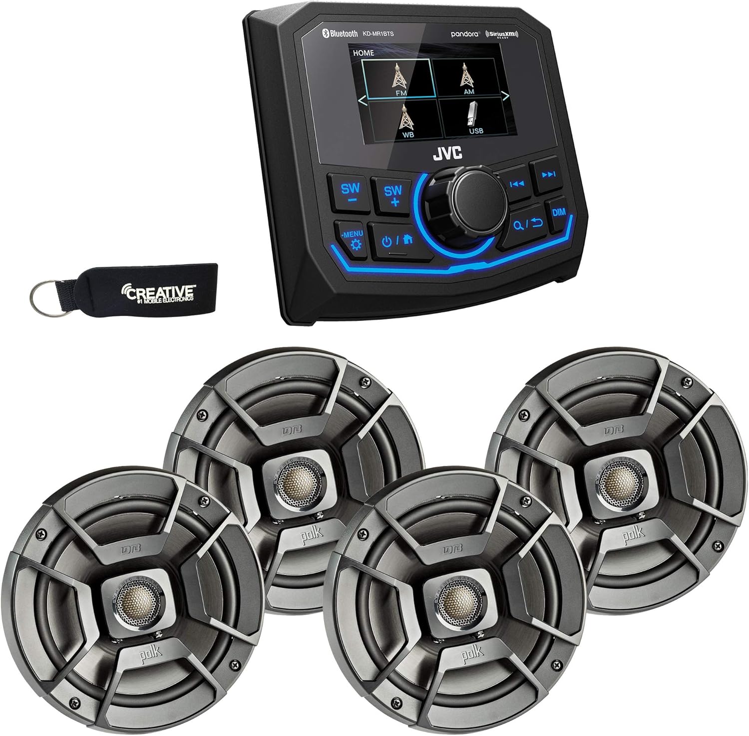 JVC KD-MR1BTS Bluetooth Marine Receiver w/Two Pairs of Polk DB652 6.5