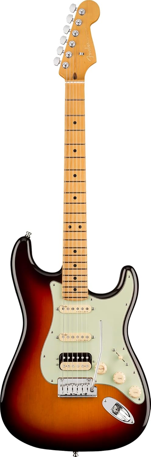 Fender American Ultra Stratocaster HSS, Maple - Ultraburst Bundle with Case, Hat, Strap, Cable, and Guitar Cleaning Kit