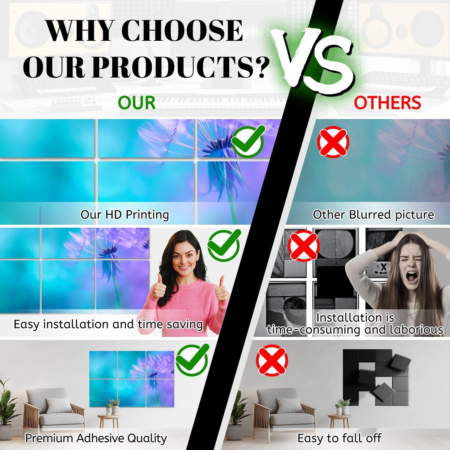 6 Pack Art Acoustic Panels Abstract nature Dandelion extreme close up macrophotography Sound Absorbing Panel 48