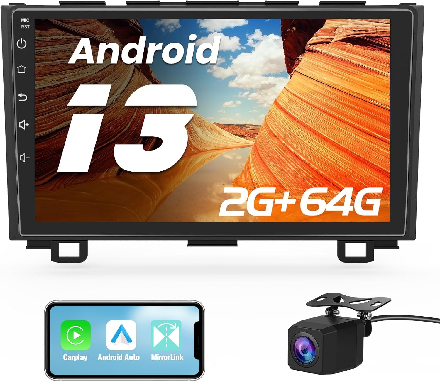 Car Radio Upgrade for Honda CRV 2007-2011, Android 13 2GB+64GB Radio Stereo Replacement 9 Inch Touchscreen Head Unit with CarPlay Android Auto with Bluetooth/GPS/FM/AM/BackCamera/29 Theme UIs