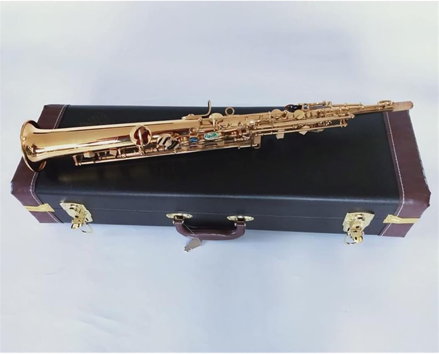 Professional Straight Saxophone Bb Brass Golden Abalone Key Woodwind Instrument with Accessories