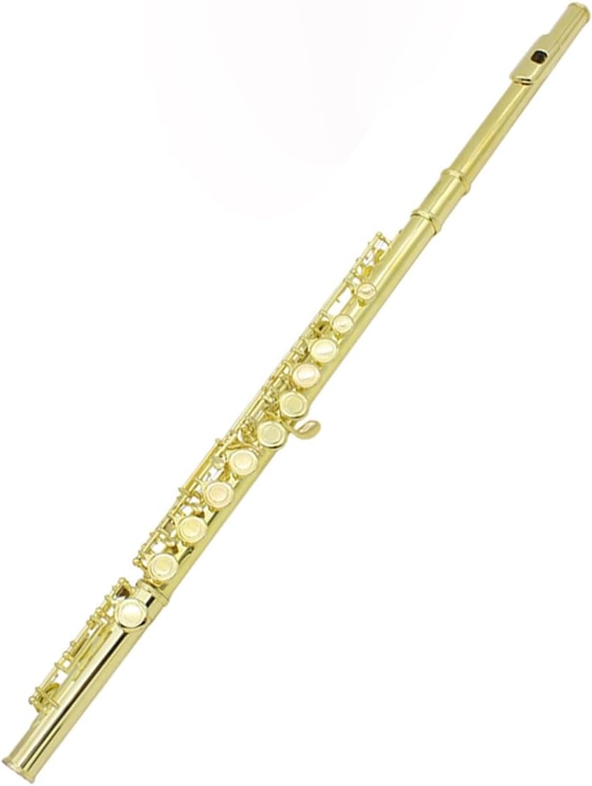 Flute Golden 16 Holes C Tone Flute with E Key Woodwind Instrument Closed Hole Gold-Plated Keys Cupronickel Tube Flutes Musical Instruments