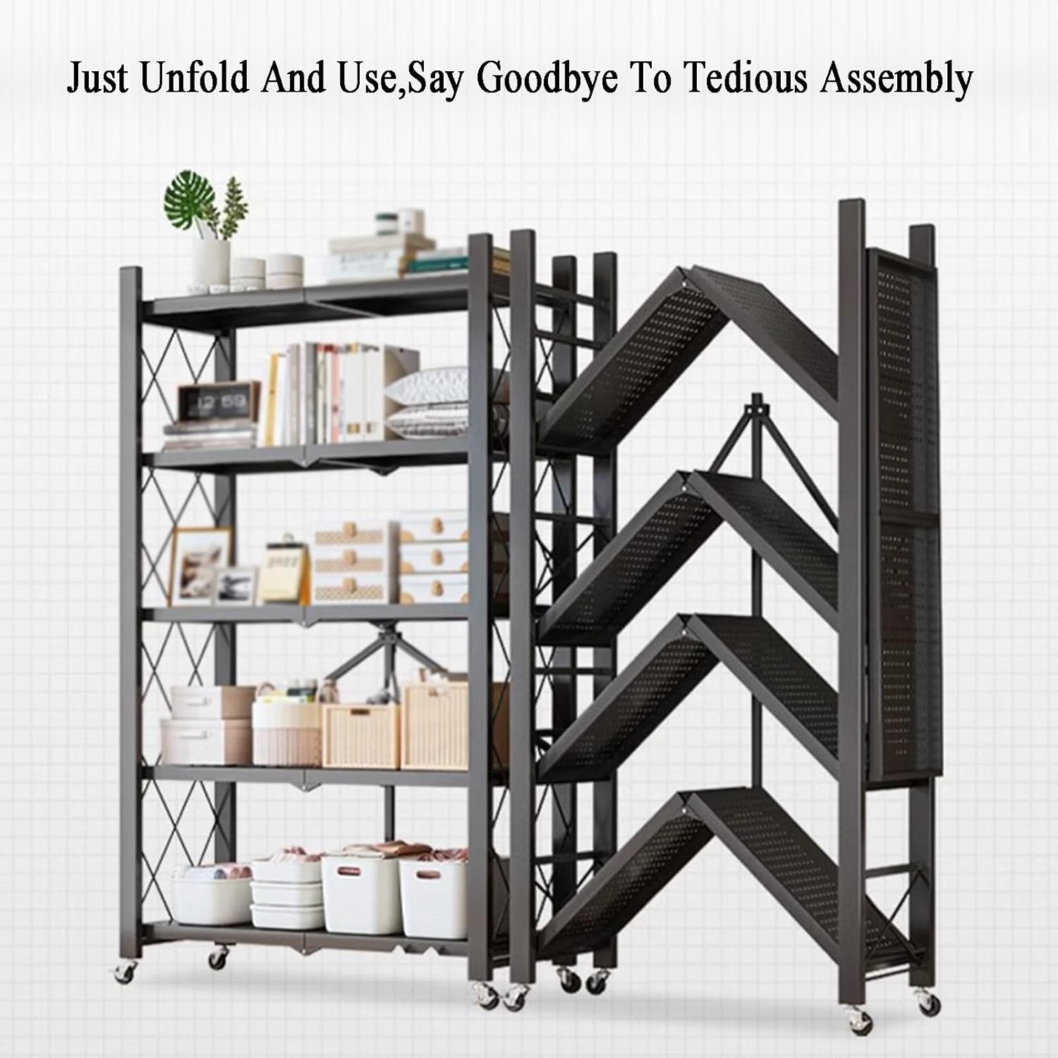 2/3/4/5 Cube Wooden Bookshelf, Easy Mobile Bookshelf, Multi-Layer Home Desk Side with Wheels, for Reading Corner,Living Room (Black,White)(Black,5tier) (Black 5tier)