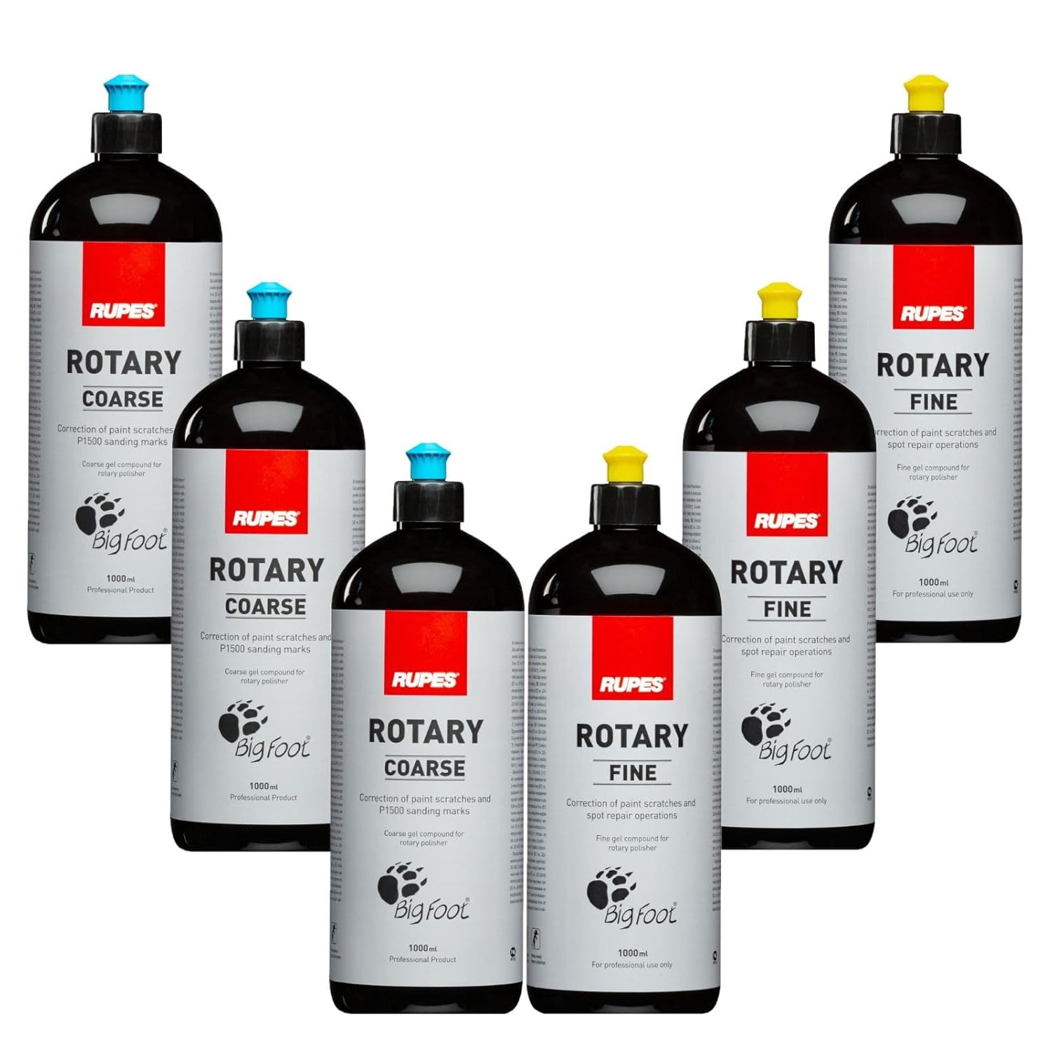 RUPES 6 Pack of High Performance Rotary Polishing Compounds - Includes 1 Liter Bottles of Coarse and Fine - Specifically Designed for RUPES LH19E Rotary Polisher