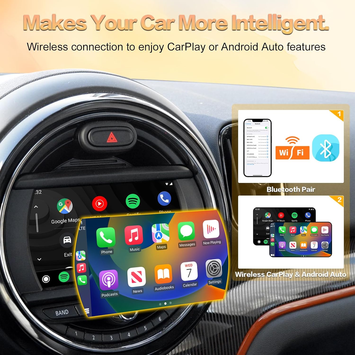 Carplay Wireless Decoder for BMW Mini 2014-2017 Year Car, Android Auto Retrofit Kit for BMW NBT System, Support Wireless Android Auto, YouTube,Mirrorlink, Reverse Camera