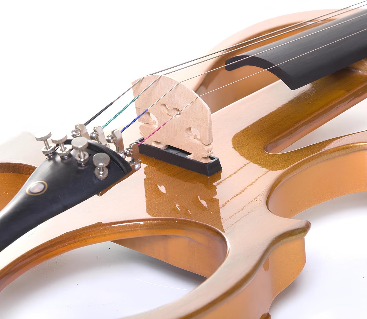 Cecilio 4/4 Full Size Electric Silent Violin, Hand-Carved Solid Maple Wood, Complete Set with Case & Ebony Fittings, Ideal for Practice, Stage & Studio Use, Yellow Maple Metallic
