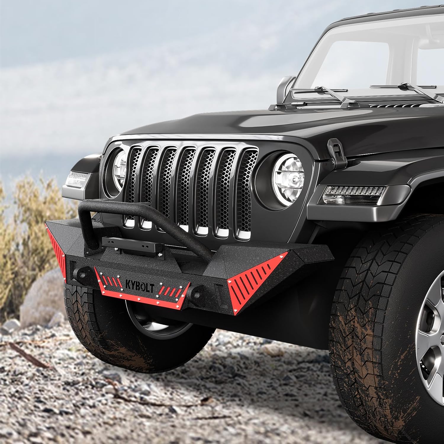 Front Bumper Compatible with 2007-2018 Jeep Wrangler JK & Unlimited JKU (2/4 Doors), Rock Crawler Off Road Full Width Bumper w/Winch Plate & Paintable Armor