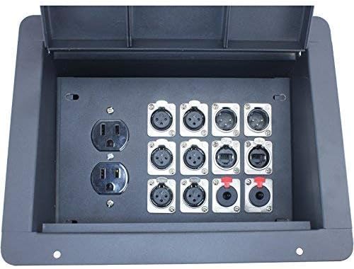 Recessed Stage Floor Box with 6 XLR Female, 2 XLR Male, 2 Ethernet, 2 TRS + Duplex AC (Floor Box)