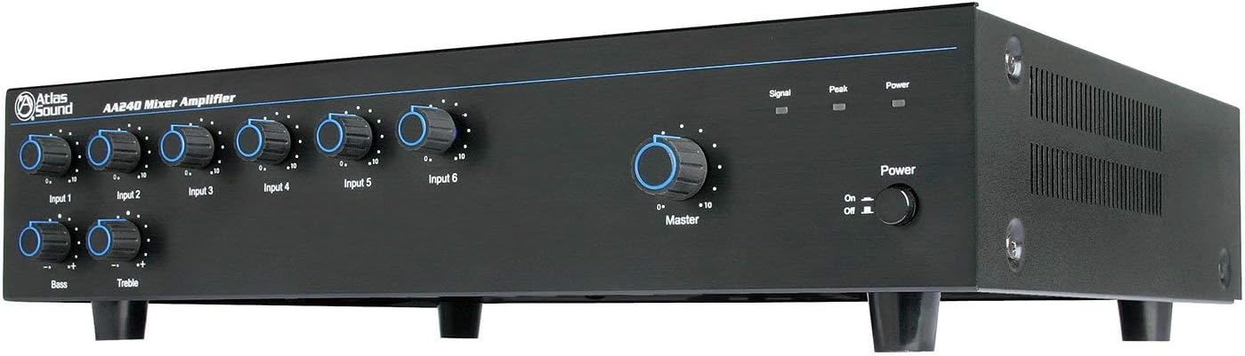 Atlas Sound AA240 Mixer Amplifier 240 Watt 6 Channel Bridge IN OUT Circuit 5 Mic Line Input