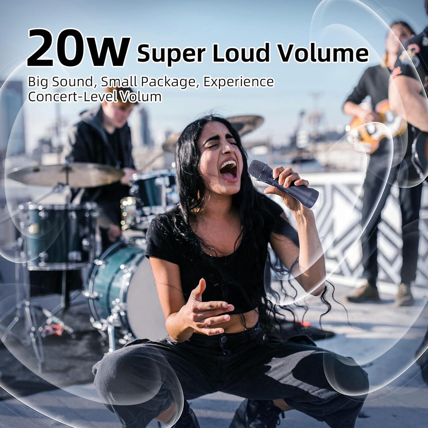 YF78 Wireless Bluetooth Microphone, 20W High Power, DSP Chip for Clear Sound, 5 Voice-Changing Modes, Dual Mic Connectivity for Duet Singing, One-Click Vocal Reduction for Karaoke, Compact Loud Design