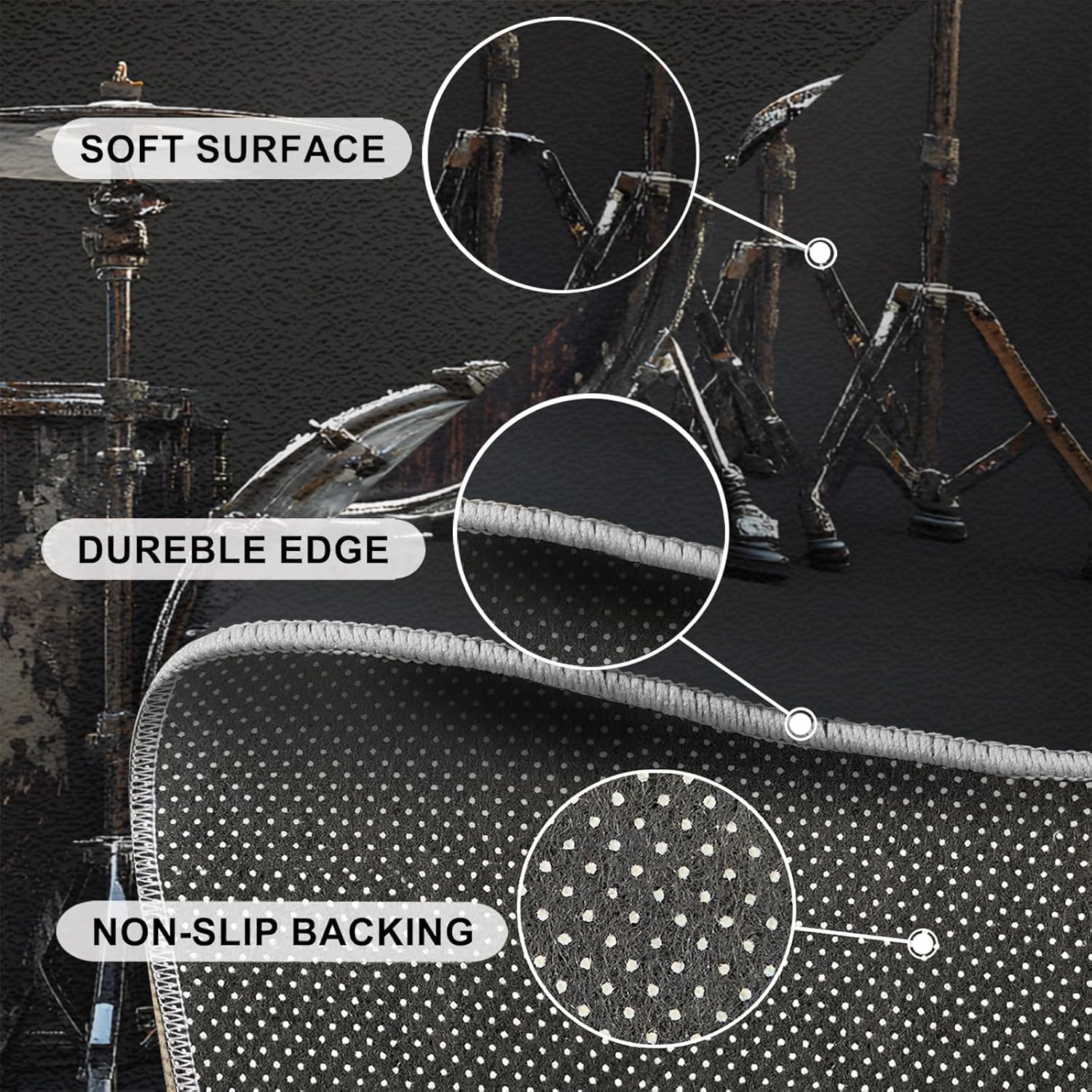 7 x 9 Area Rug, Musical Instruments Rugs for Bedroom, Drum Set Rugs for Living Room, Music Lover Machine Washable Carpet for Front Entrance Floor Decor