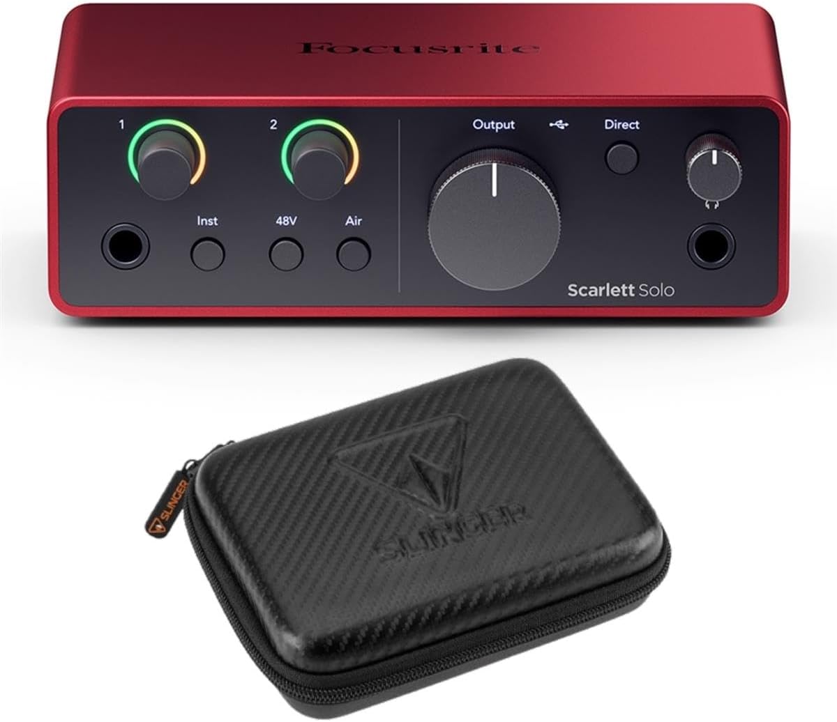 Focusrite Scarlett Solo 4rd Gen USB Audio Interface for PC + Slinger HD-1 Case Bundle, Pro Sound, Ultimate Protection