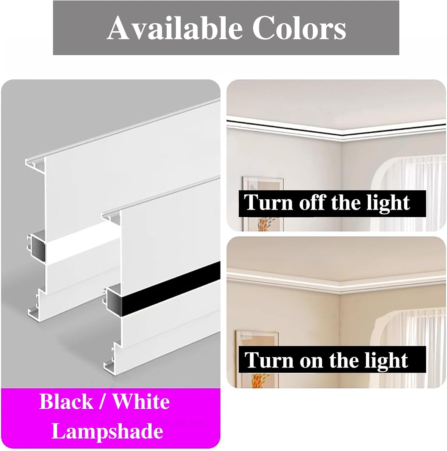 Milky White Led Channel System with Black Line, 1 Inch Wide Lighting Track for Theater Corner, Indirect Led Strip Wall Mount, DIY Skirting Lighting(12cm(4 3/4