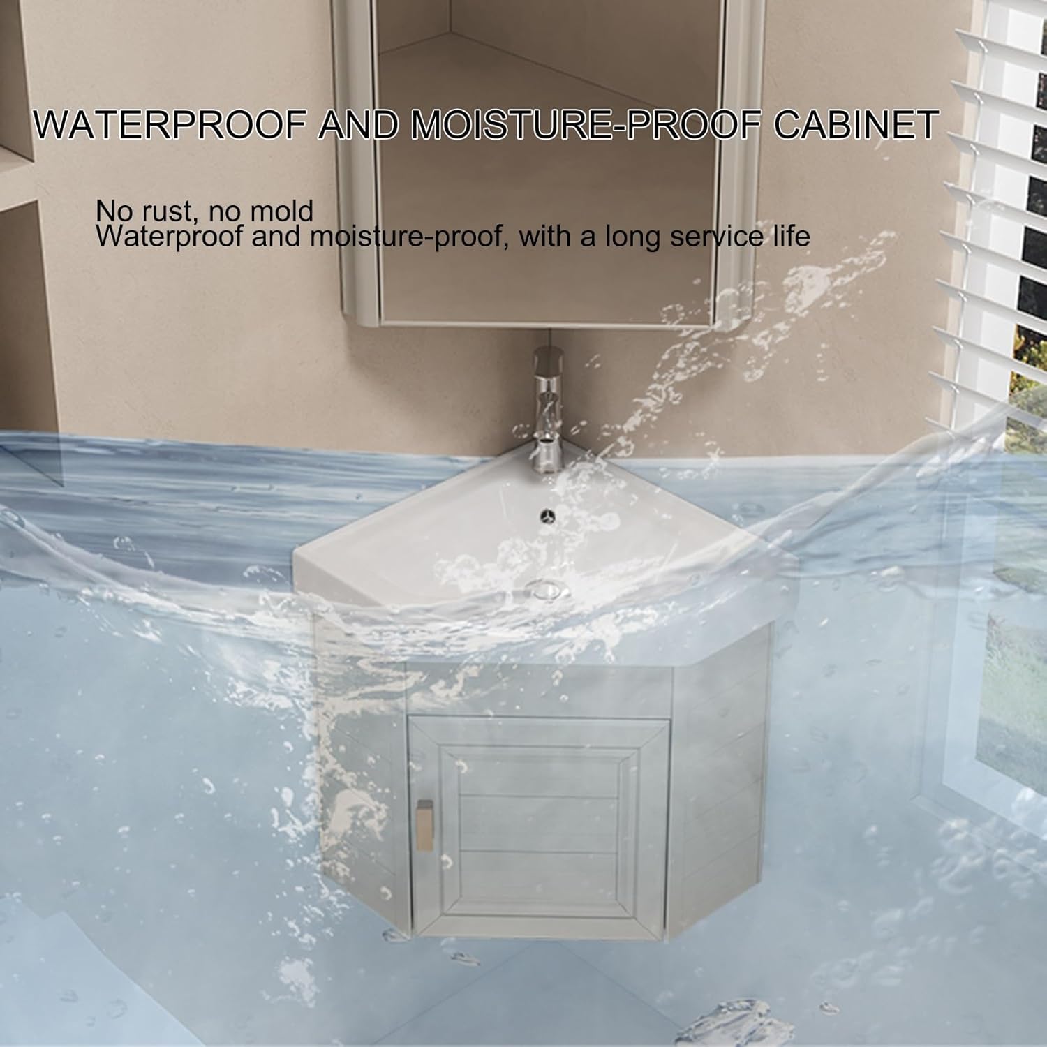 Small Wall Mount Corner Sink, Corner Pedestal Sink, Ceramic Sink, with Drain Kit, for Bathroom, Laundry Room, Living Room, Balcony (Grey 43CM)