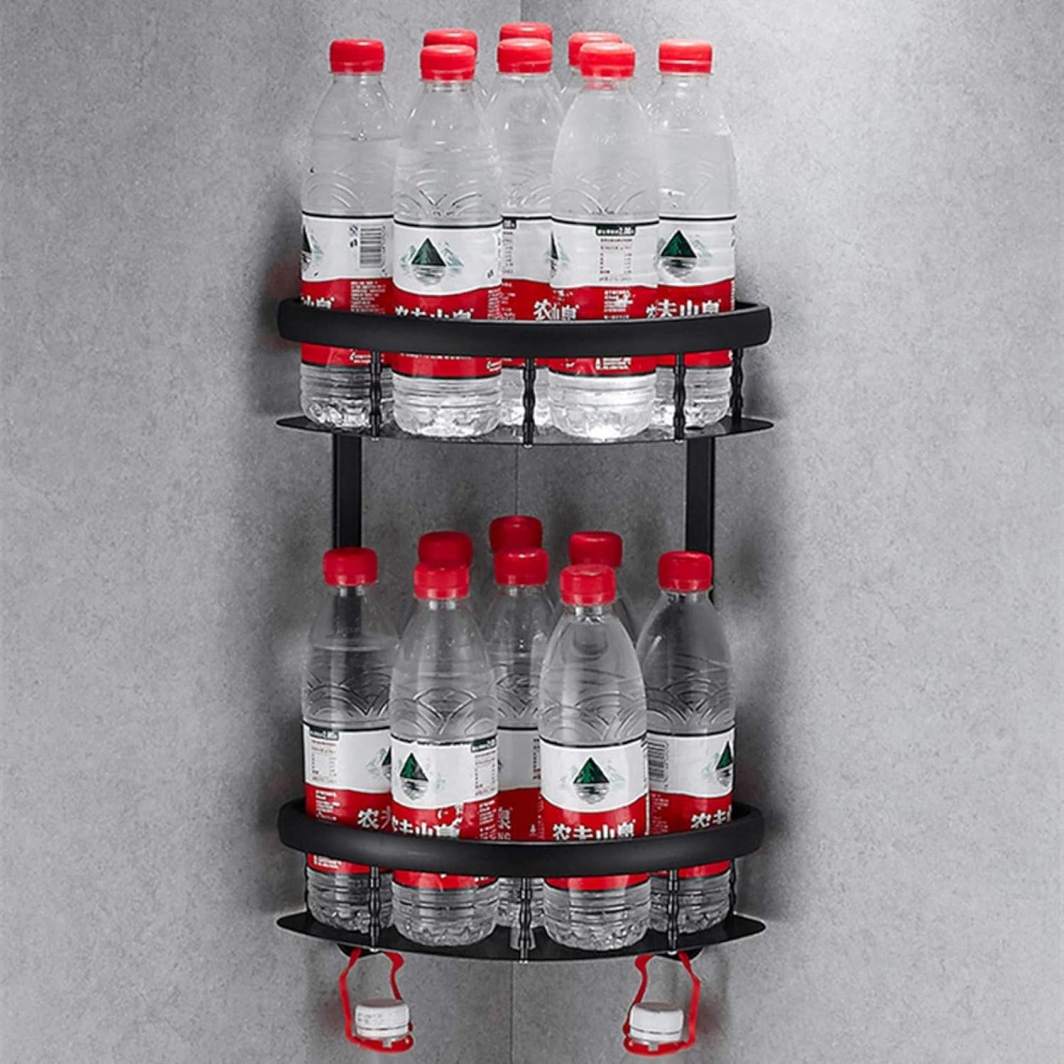 Bathroom Rack Wall-Mounted Black Shower Caddy Bathroom Corner Rack Two Layer Aluminum Shelves Shampoo Storage Wall Mount Shelf