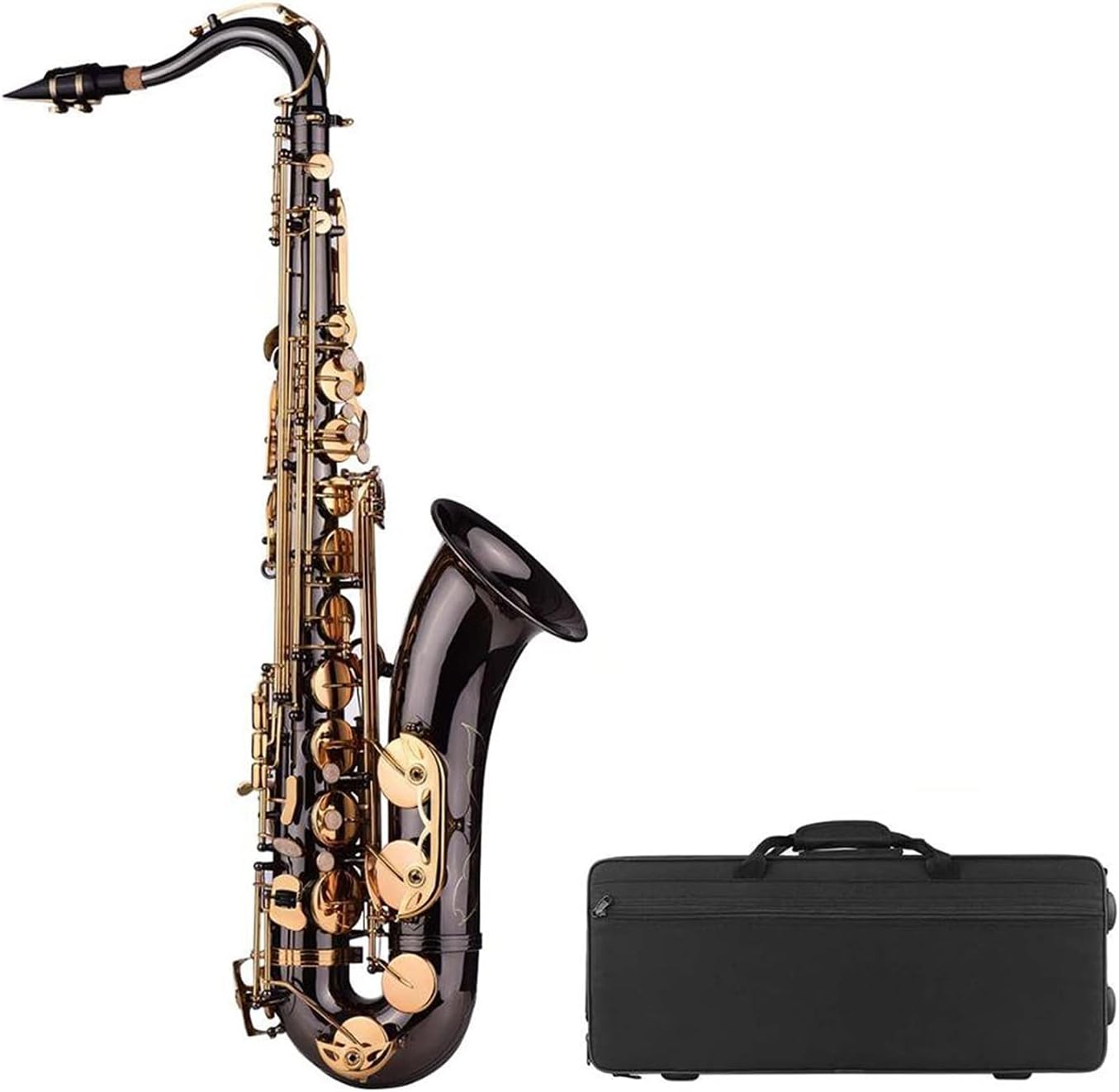 Sax Beginners Kit Antique Finish Bb Tenor Saxophone Sax Brass Body White Shell Keys Woodwind Instrument with Carry Case Cleaning Cloth Wind Instrument (Color : Dark Gray)