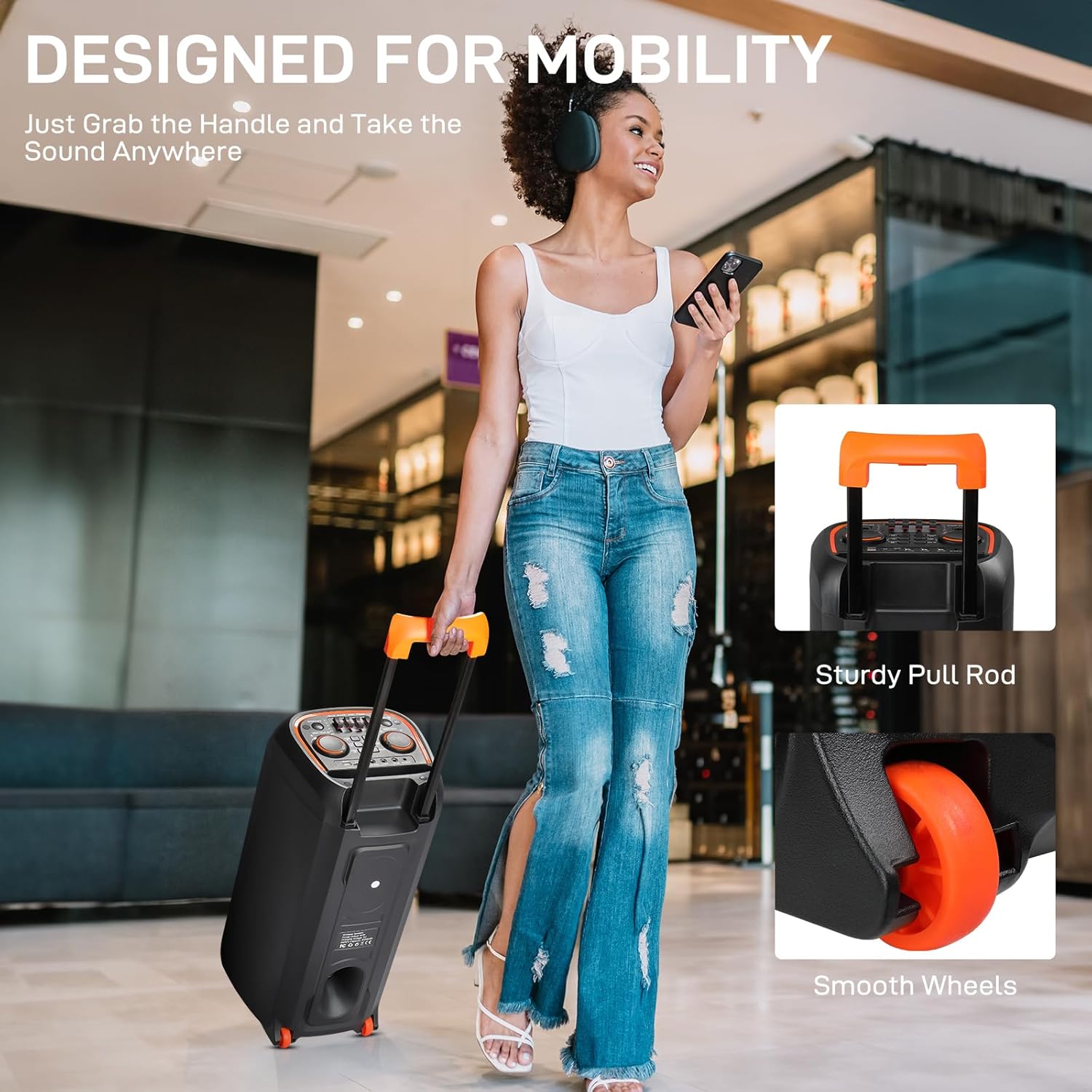 Ktaxon Karaoke Machine with 2 Wireless Microphones, Portable Outdoor & Indoor Bluetooth Speaker with Multi Light Modes, Dual 8