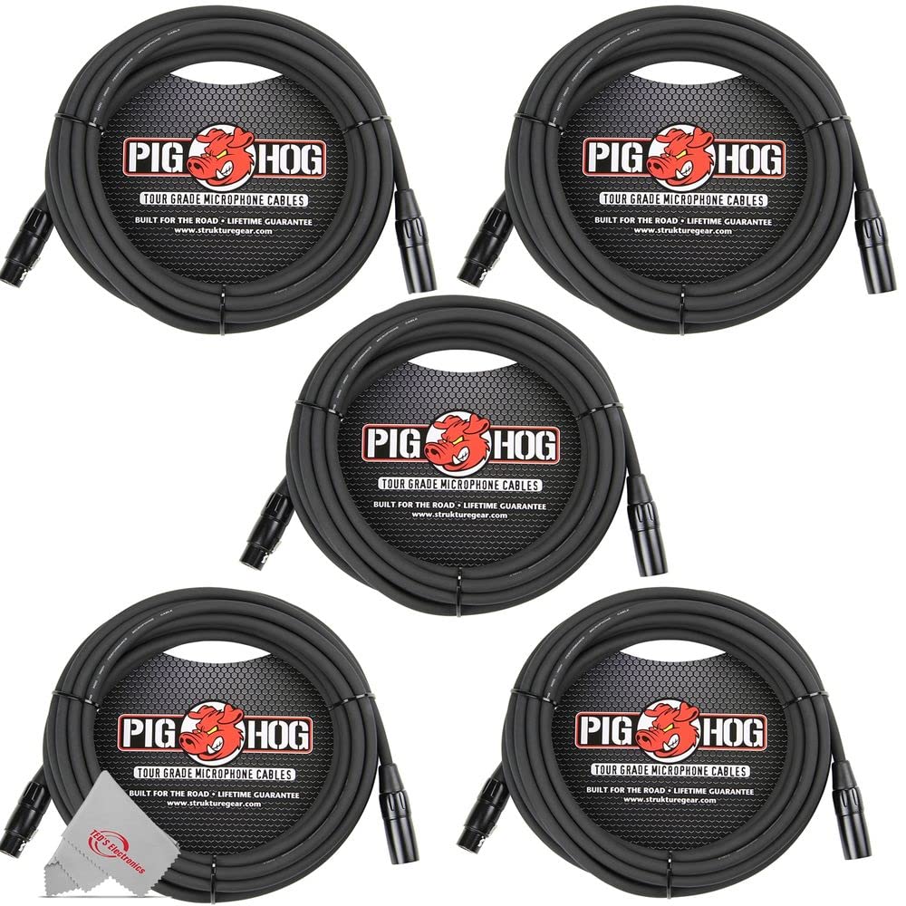 Pig Hog 8mm XLR Microphone Cable Male to Female 20 Ft Fully Balanced Premium Mic Cable - 5 Units