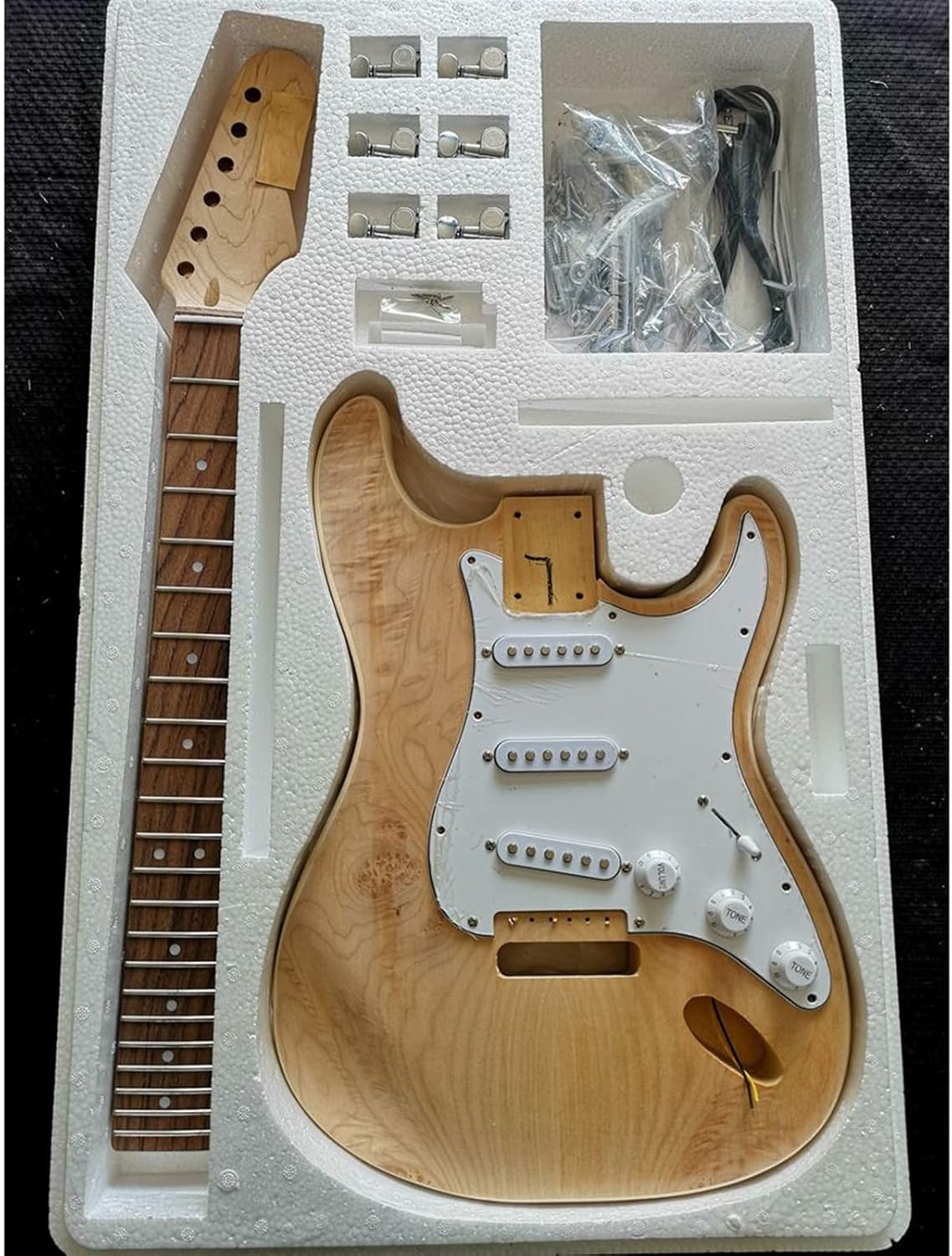TSTS Electric Guitar Making Material Accessorie Maple Veneer Hard Maple Neck DIY Guitar Kit Unfinished Electric Guitar Kit (Color : 01)