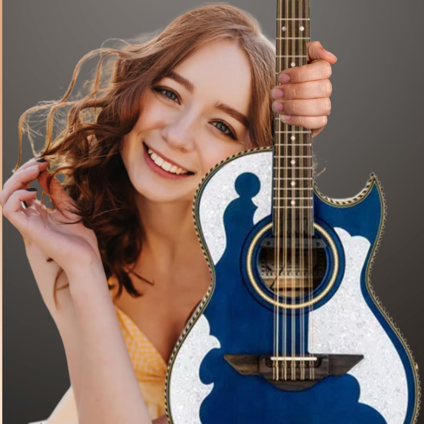 H. Jimenez LBQ4ETB El Patron Bajo Quinto, Acoustic-Electric Guitar with Gig Bag, Transparent Blue