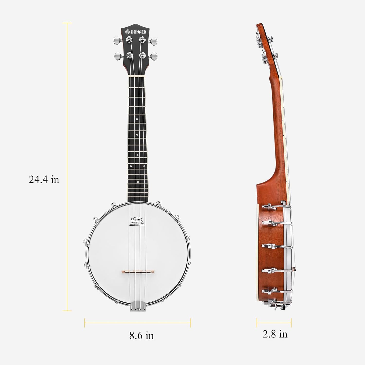 Donner Banjolele 4 String Banjo Ukulele kit Stringed Musical Instruments for Adult Beginner with Banjo Tuners, Gig Bag, Picks, Skeleton 23 Inch Sapele