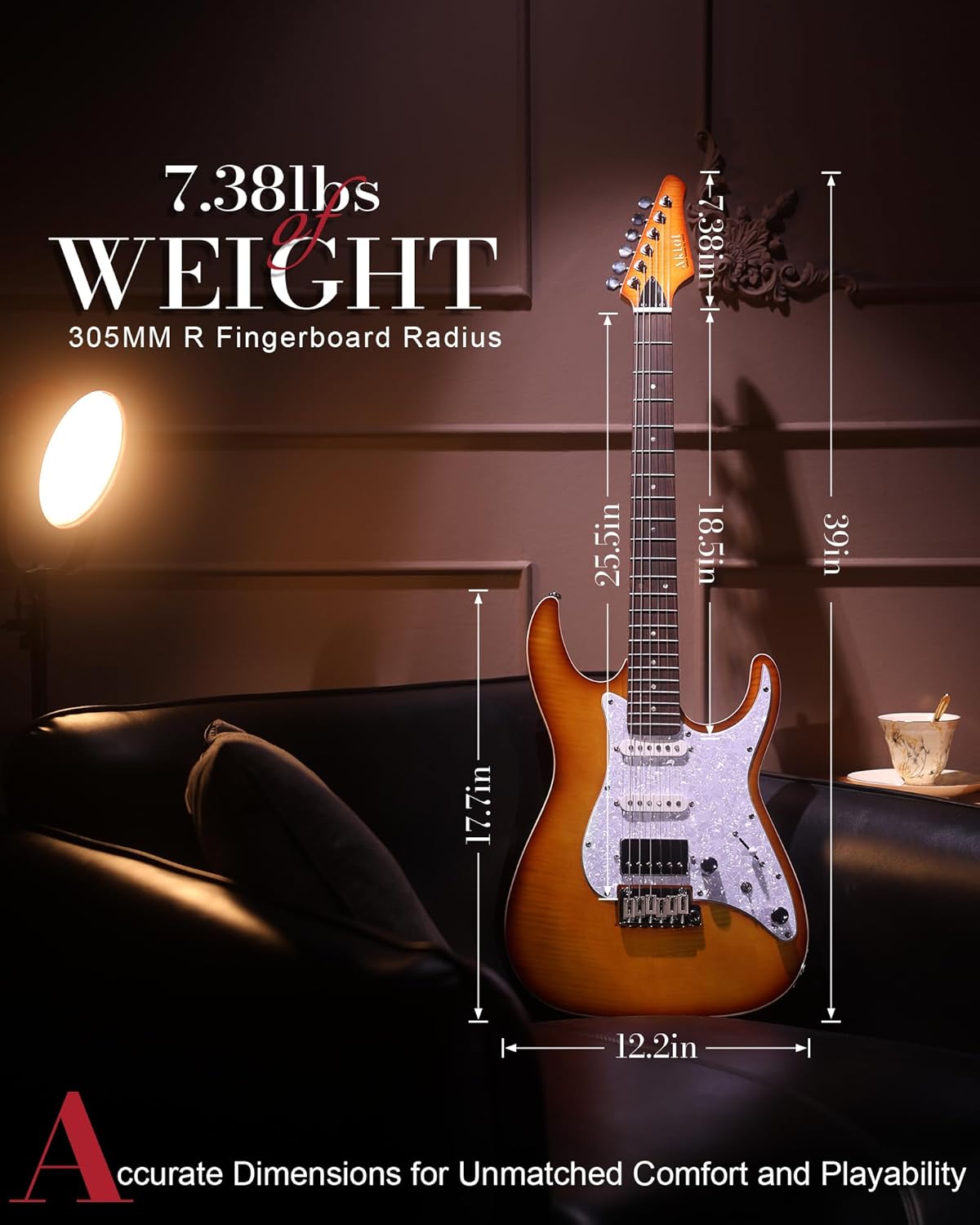 AKLOT Solid Body Electric Guitar - Flame Maple Top, HSS Alnico V Pickups with Coil-Split, Roasted Maple Neck, Locking Tuners, Veltrix Series, Inferno Burst