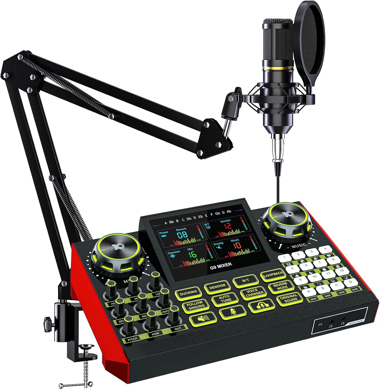 G9 Podcast Equipment Bundle with 3.5mm Condenser Microphone for Pc/Phone Live Streaming Singing Gaming, Podcast Microphone Bundle with Live Sound Board Audio Mixer,Voice Changer, Denoise,DJ Sets