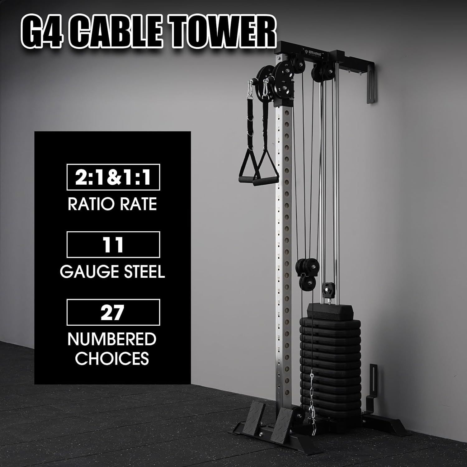 Mikolo Wall Mount Cable Station, Cable Crossover Machine with Dual Pulley System and 18 Adjustable Positions for Home Gym Fitness Equipment