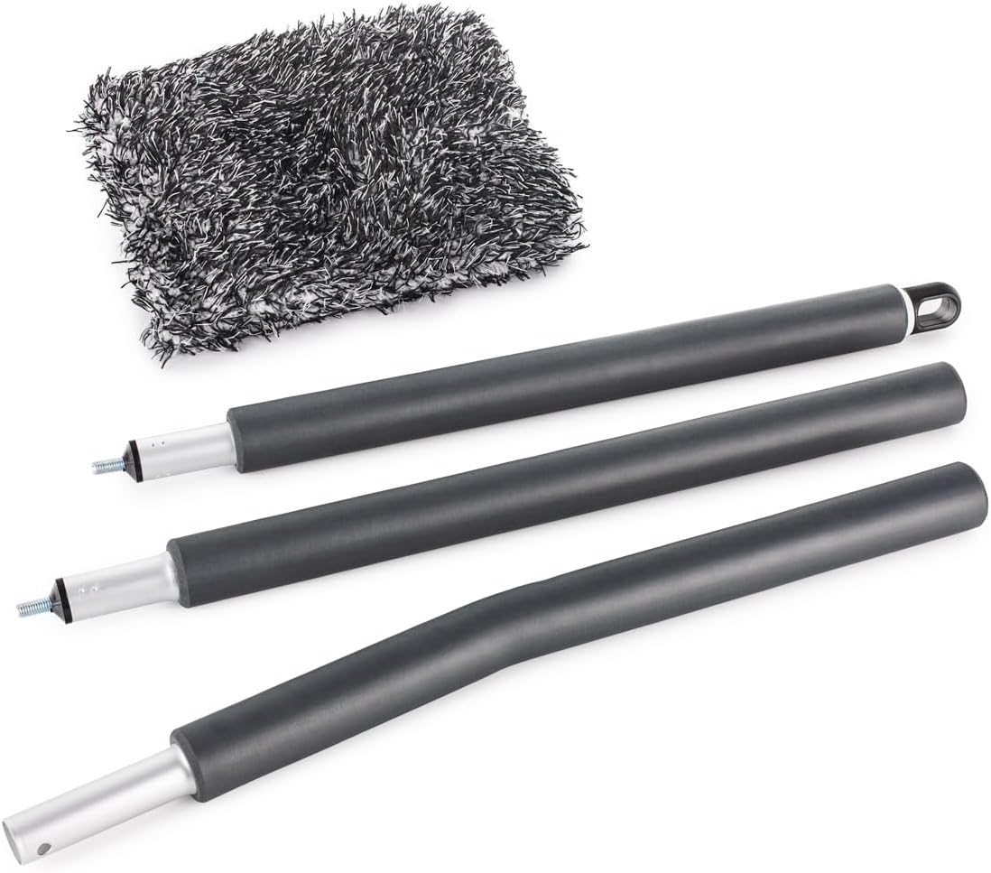 The Rag Company - Mitt on A Stick Pro+ | Clean Hard-to-Reach Roofs and Sides of Cars, Trucks, RVs, Semis & Trailers - Soft Microfiber Head and Extendable Foam Handle