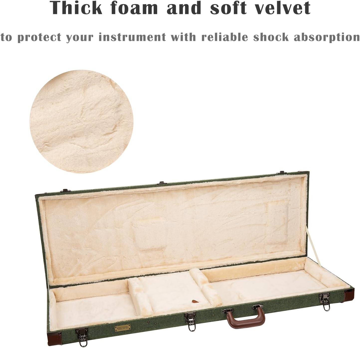 Crossrock Bass Guitar Case for Fender Precision & Jazz Bass | Green Chevron Tweed, Plush Velvet Interior, Genuine Leather Handle & Security Lock, Reinforced Hardware – Master Series (CRW760BGN)