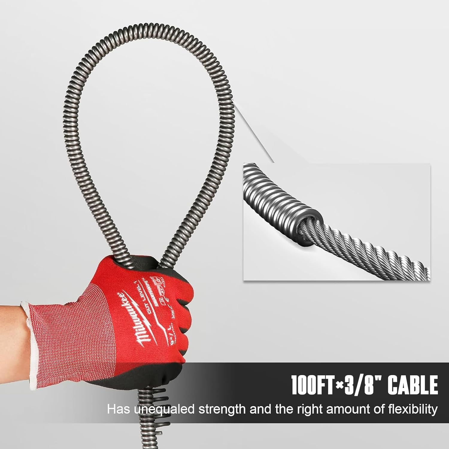 POPULO Drain Cleaner Machine 100Ft x 3/8 Inch, Auto feed Sewer Snake Auger on Wheels, Electric Drain Auger Professional for 1.5 to 3 Inch Pipes & Foot Switch with 8 Cutters