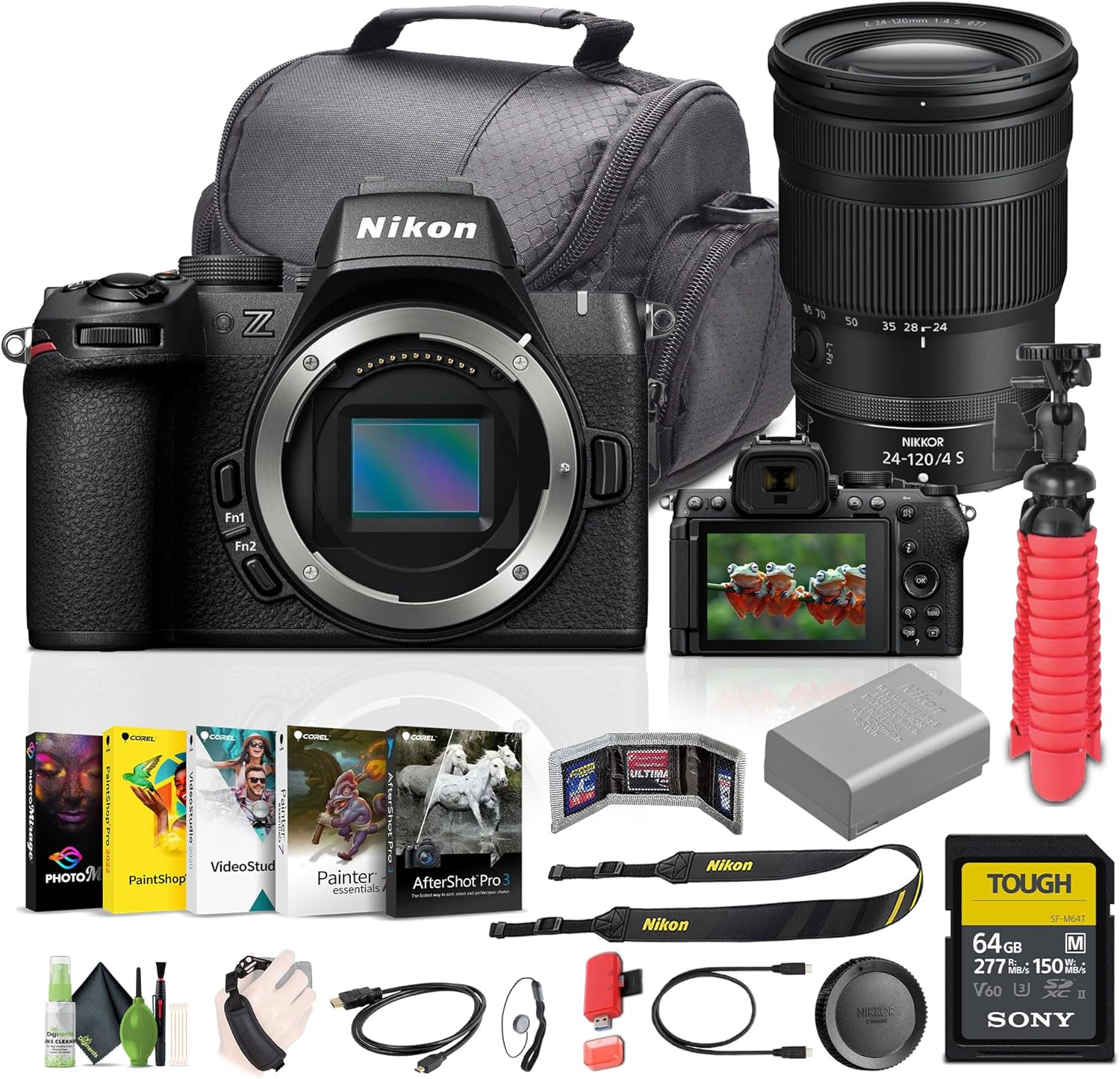 Nikon Z50II Mirrorless Camera Body Bundle with NIKKOR Z 24-120mm f/4 S Lens + 64GB Memory Card + Cleaning Kit + Camera Bag + More Vlogging Accessories