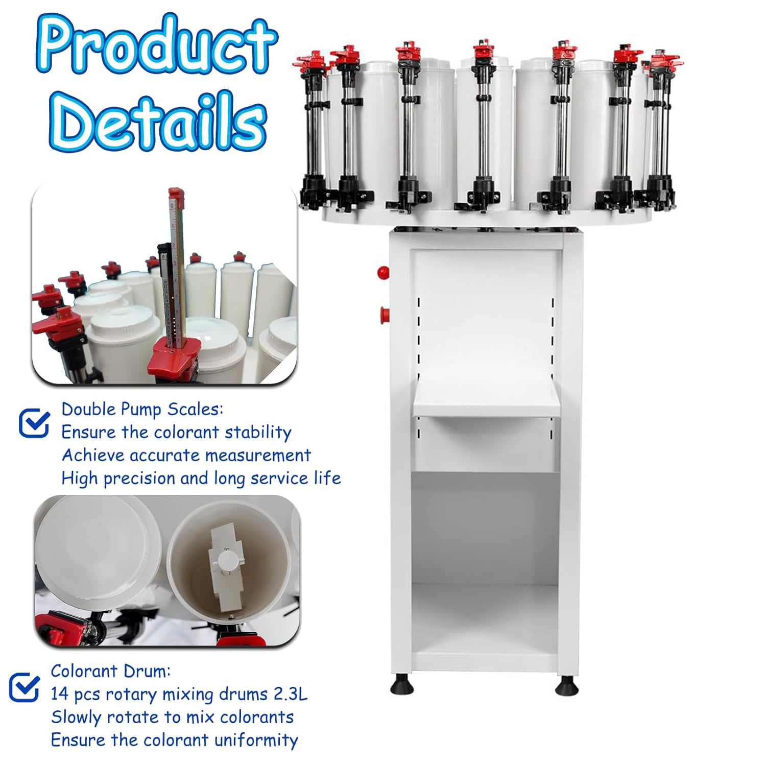 14-Station Paint Colorant Dispenser 2.3L Capacity Tinting Machine 110V Water Oil Color Paste Toning Machine Paint Color Tinting Mixer with Double Pump & Double Gauge & Adjustable Platform