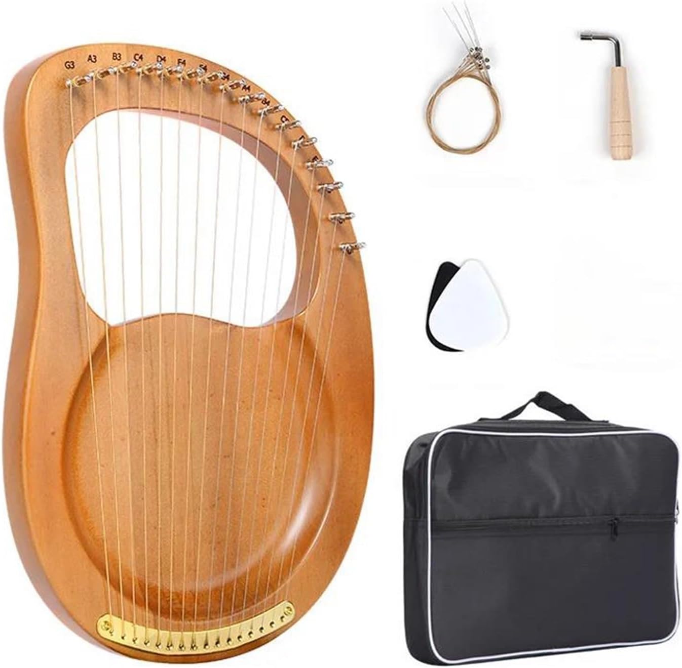 Lyre Harp Set 16/19/21/24 Strings Harp Wooden Mahogany Musical Instrument Lyre Harp With Tuning Wrench Spare Strings(16 Wood)