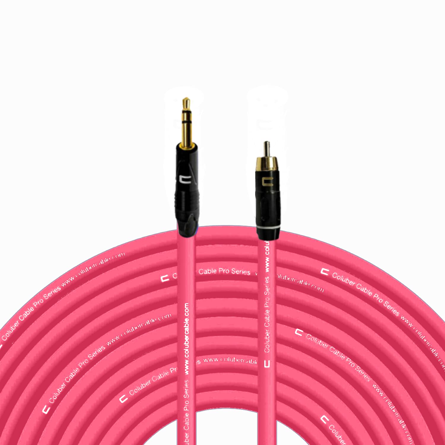 COLUBER CABLE 3.5 TRS Male TS to RCA Male - 200 Feet - Pink - Pro 3-Pin Microphone Connector for Powered Speakers, Audio Interface or Mixer for Live Performance & Recording