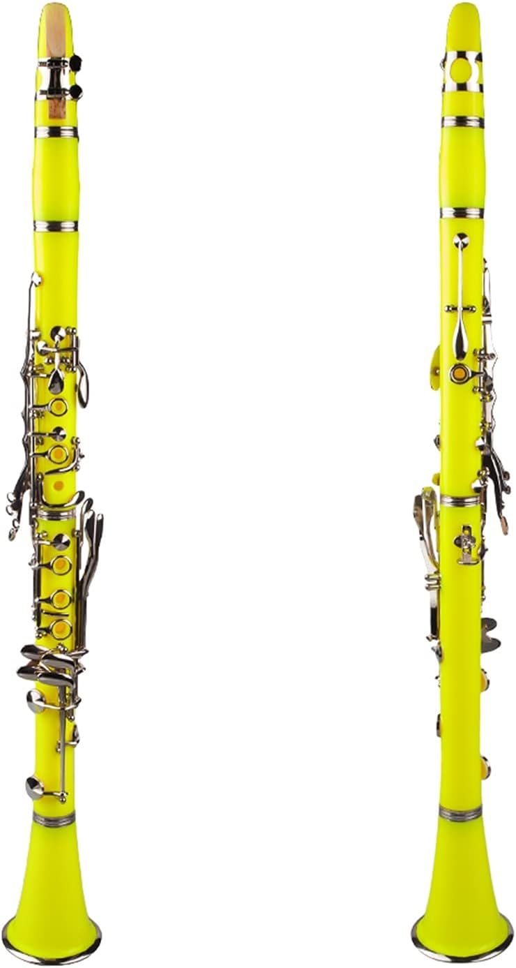 Standard Clarinet Yellow ABS Clarinet Bb Cupronickel Nickel Plated 17 Keys with Cleaning Cloth Gloves Woodwind Instrument Beginner Clarinet